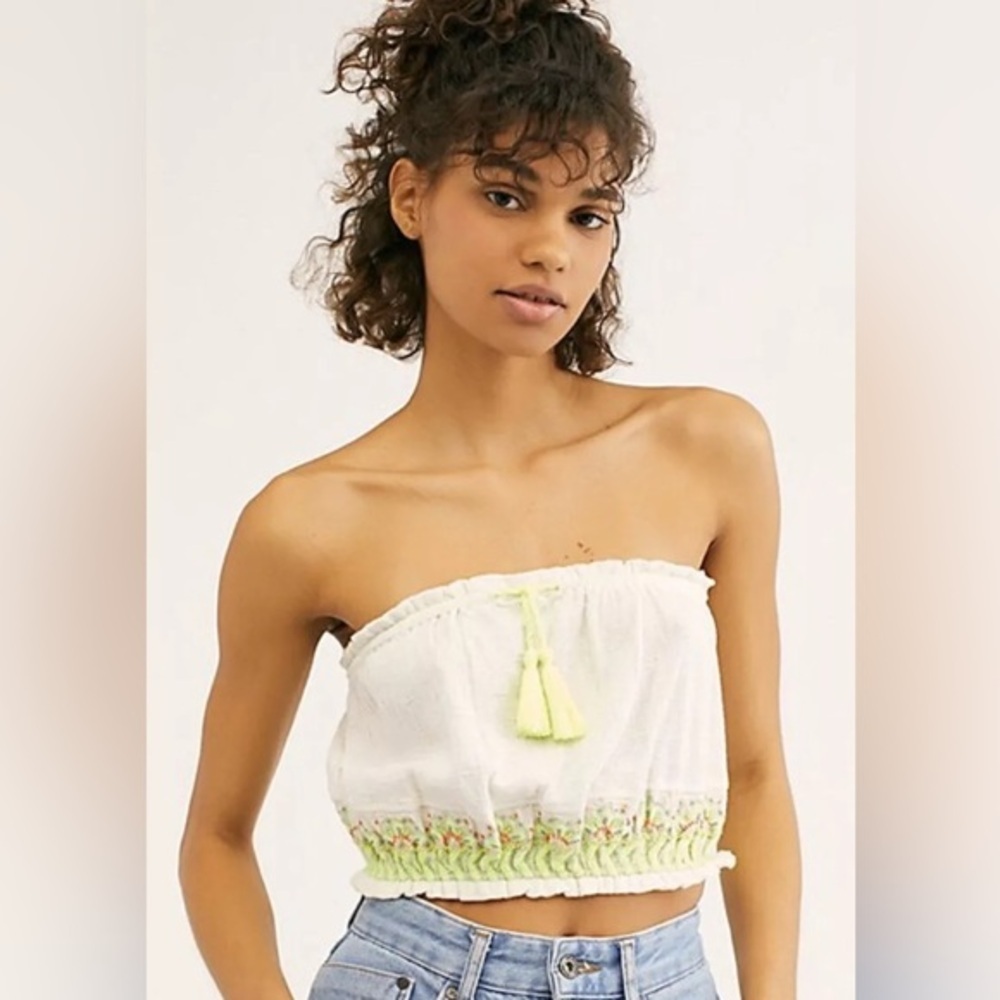 Free People No More Tiers Tube Top Neon Embroidered